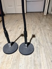 Black Metal Floor Microphone Stands w/ Weighted Bases, Pair
