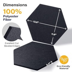 Acoustic Panels, 12-Pack Soundproof Large Hexagon 01-Black/ Dark Gray/ Silver