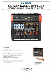 Audio2000’S AMX7381 4-Channel Powered Audio Mixer with 320 DSP Sound Effects-NEW