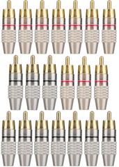 Elechood 20Pack RCA Male Plug Solder, Gold Audio Video Cable Adapter