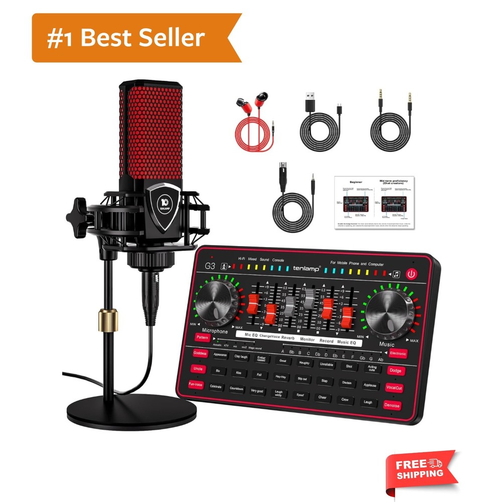 Podcast Microphone Bundle with Live Sound Board Audio Mixer, Podcast Equipmen…