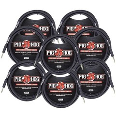 8x Pig Hog Tour Grade 10ft Instrument Cable 1/4″ – 1/4″ Straight Connectors PH10