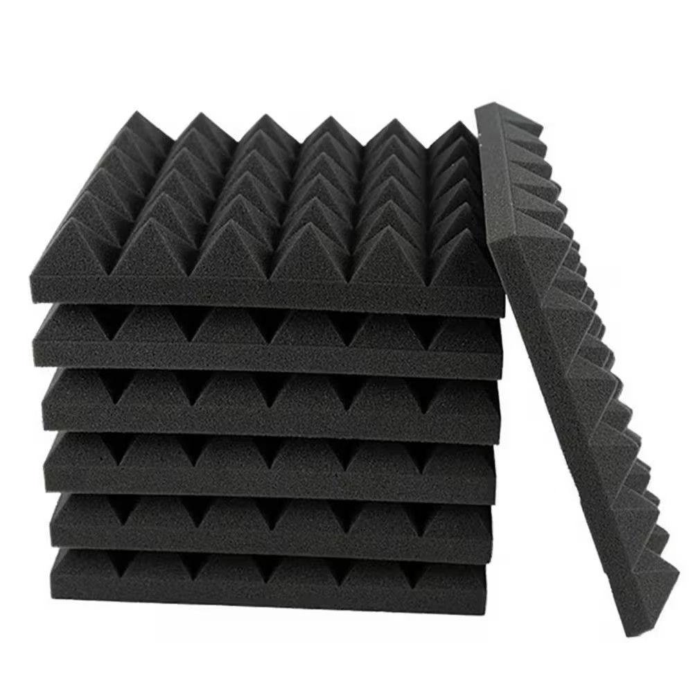 12 In. X 12 In. X 3 In. Black Pyramid-Shaped Foam Acoustic Panels, 12-Pack
