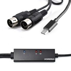 2M MIDI Cable Plug & Play USB-C MIDI Interface 5-Pin DIN 1 In 1 Out Converter