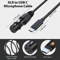 XLR to USB C Cable 6ft Braided Microphone Cable for iPhone & Android