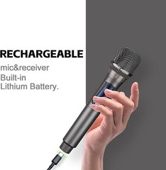 Wireless Microphone System Audio Dual Cordless Dynamic Handheld Mic, Recharge
