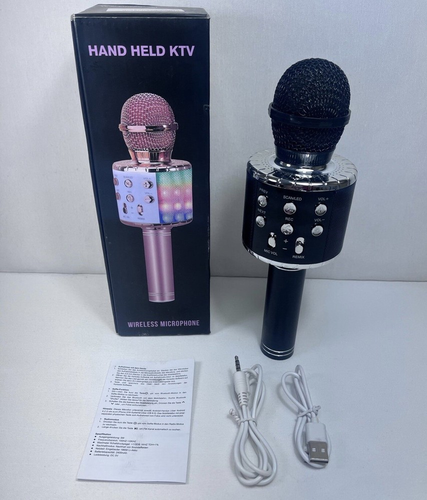 BlueFire Hand Held KTV Black 4 in 1 Wireless Bluetooth Microphone w/ LED In Box