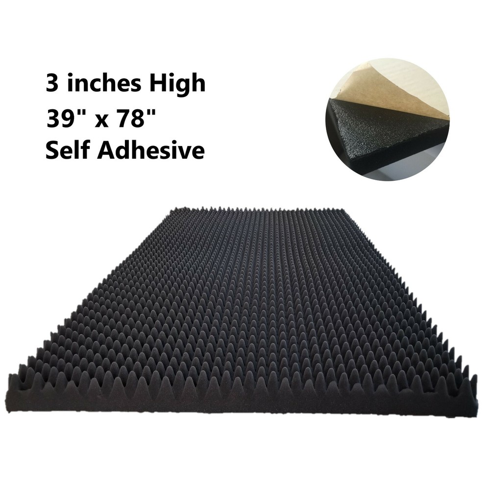 39×78″x3″ Self Adhesive Egg Crate Acoustic Foam Soundproofing Studio Car Black
