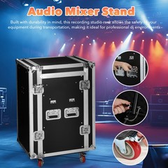 16U Rack Case Slant Mixer Stand Top Two DJ Table Workstation Drawer with Wheels
