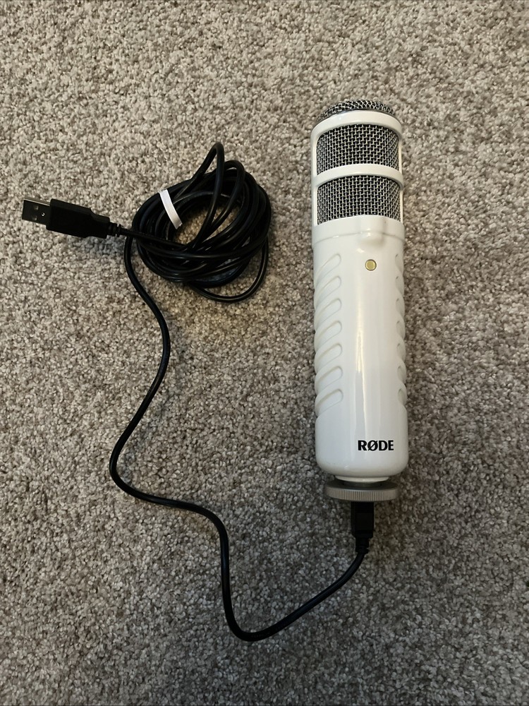 RODE Podcaster USB Broadcast Microphone White and shock mount