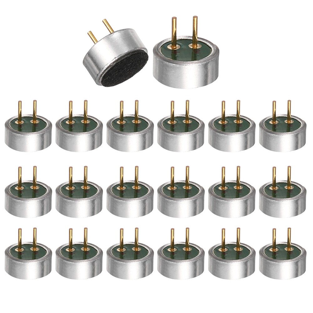 Cylindrical Electret Condenser Mic Inserts with Pins -40dB Pack of 20 Silver