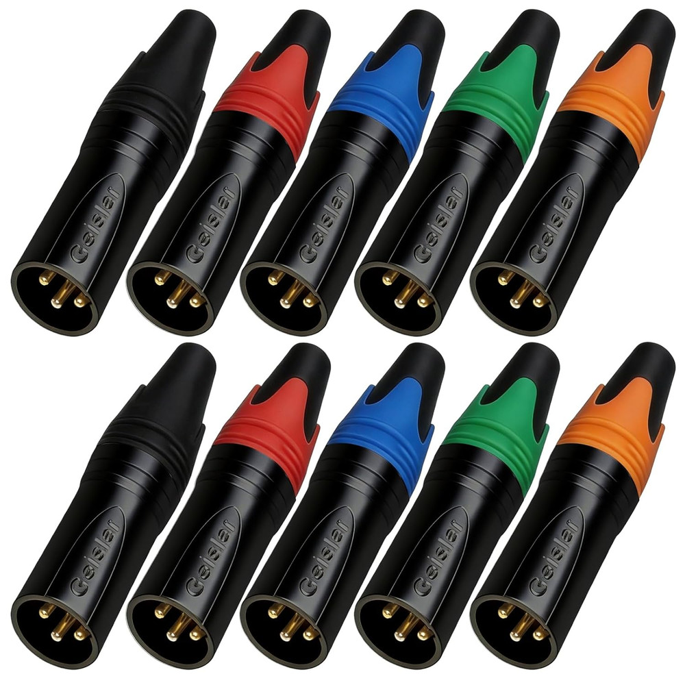 10x XLR 3Pin Male Audio Cable Connector Microphone Plug Black with 5color rings