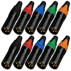 10x XLR 3Pin Male Audio Cable Connector Microphone Plug Black with 5color rings