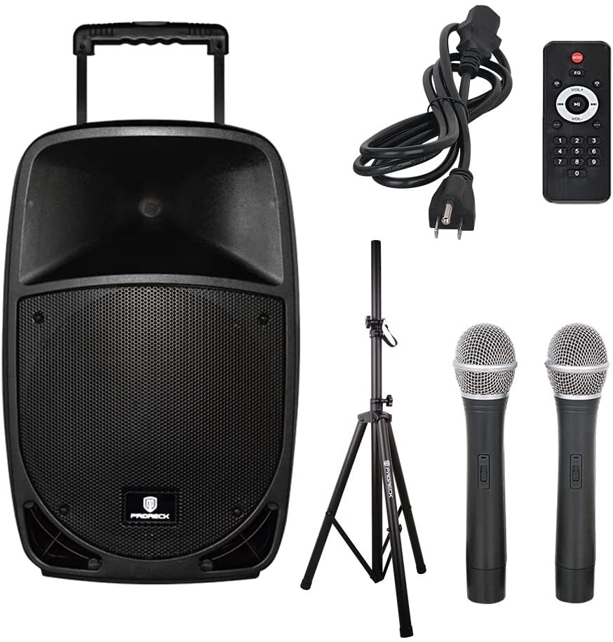 PRORECK Freedom 15 Loudspeaker 800W Portable Trolley DJ Stage Gig Wireless Mic