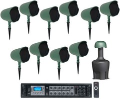 (10) JBL GSF6-GN 6.5″ Landscape Ground Stake 70v Commercial Speakers+12″ Sub+Amp