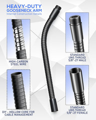 6-INCH Heavy-Duty Microphone Flexible Gooseneck Hose Arm – Mic Stand Mount Exten