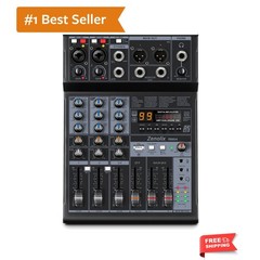 RM04 4Channel Audio Mixer Sound Board, Bluetooth Mixer USB Audio Interface, D…