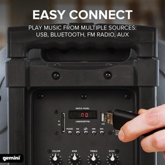 Gemini 12” Wireless Battery-Powered Bluetooth PA Speaker with 12 in, Black