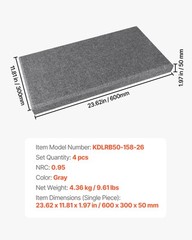 VEVOR 4 PCS Acoustic Wall Panels 2 in Thick 23.6 x 11.8 in Self-adhesive Gray