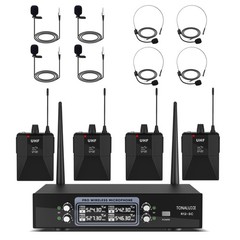 TONALUXE 4 Channel Wireless Lapel Microphone System with 4 Headset Mics, 4 La…