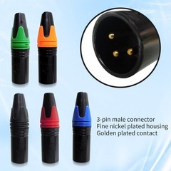 10x XLR 3Pin Male Audio Cable Connector Microphone Plug Black with 5color rings