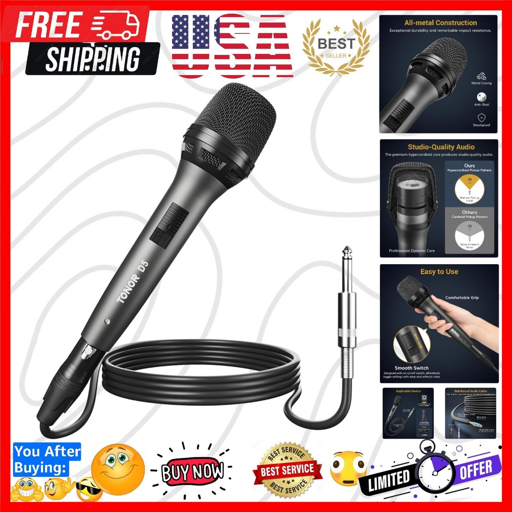 Professional Vocal Microphone for Singing, Dynamic Handheld Wired Karaoke Mic…