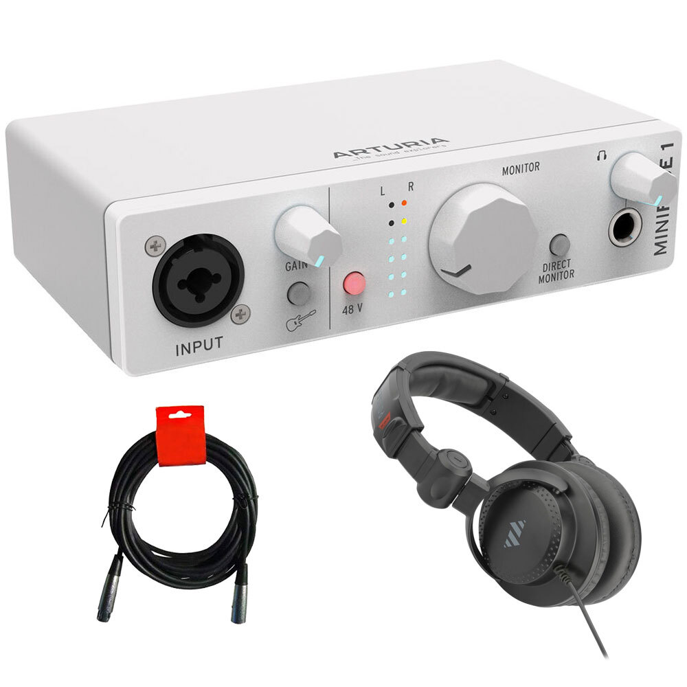 Arturia MiniFuse 1 USB-C Audio Interface, White, w/ Headphones & XLR Cable