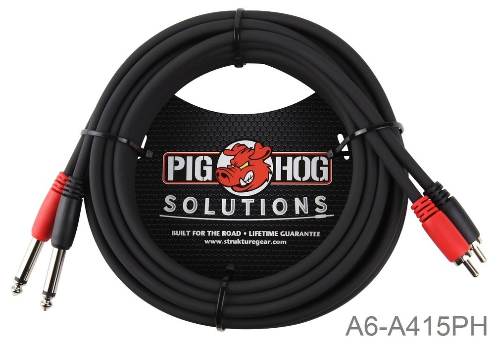 15ft Pig-Hog Dual 1/4″ TS Mono Male Plug to 2-RCA Male Plug Audio Cable