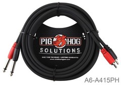 15ft Pig-Hog Dual 1/4″ TS Mono Male Plug to 2-RCA Male Plug Audio Cable