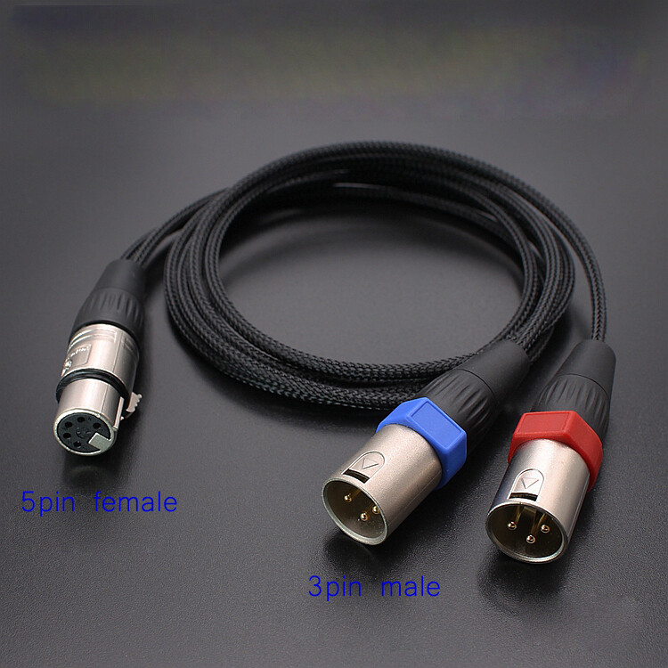 5 Pin Female XLR to Dual 3Pin Male XLR Balanced Splitter Y Stereo Mic Cable Hifi