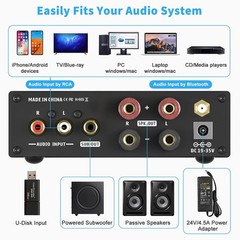 Fosi Audio BL20C Bluetooth 5.0 Stereo Audio Receiver Amplifier 320 Watts 2.1 CH