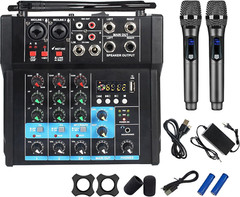 4 Channel Amplifier Audio Mixer, 250w Sound Mixer With Dual Wireless Mic, Sound