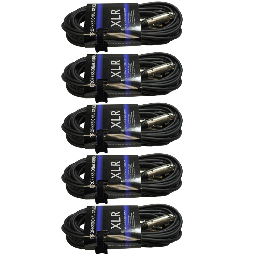 5PACK 15ft foot premium shielded 3pin xlr male female cable DMX cord 20ga gauge