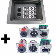 Recessed hinged lid in floor pocket stage box XLR MALE FEMALE AC CAT 5 ETHERNET