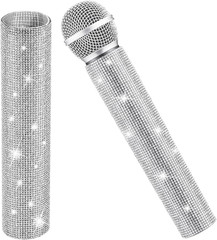 Rhinestone Microphone Sleeve – Sparkly Bling Crystal Mic Handle Cover, Fits Most