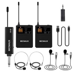 Wireless Lapel Microphone System with Headset & Lavalier Mics, Dual Bodypack …