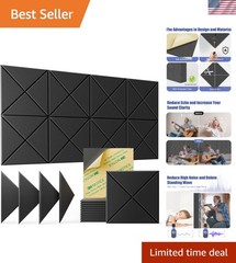 12 Pack Self-Adhesive Acoustic Panels – Soundproof Foam, 12”x12” Black