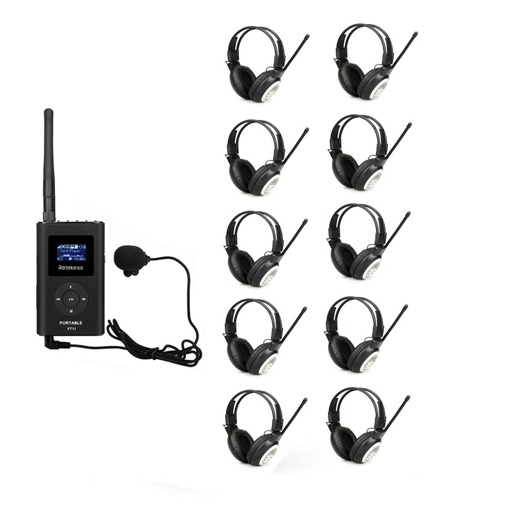 Retekess Wireless Tour Guide System Transmitter 10 Receivers for Meeting/Church
