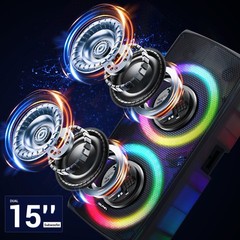 Dual 15″ Bluetooth Speaker Bass Sound System w/ Mic Remote USB/AUX for Party DJ