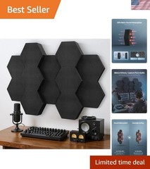 3D Hexagon Acoustic Foam Panels – Sound Absorbing Tiles, 12 Pack, Black