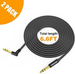 1/4 Inch TRS Instrument Cable 6.6 Feet 2-Pack, Straight-To-Right Angle 6.35Mm Ma