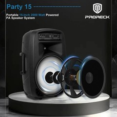 PRORECK 15 in Powered PA DJ Speaker 2000W Outdoor BBQ Event Karaoke Bluetooth