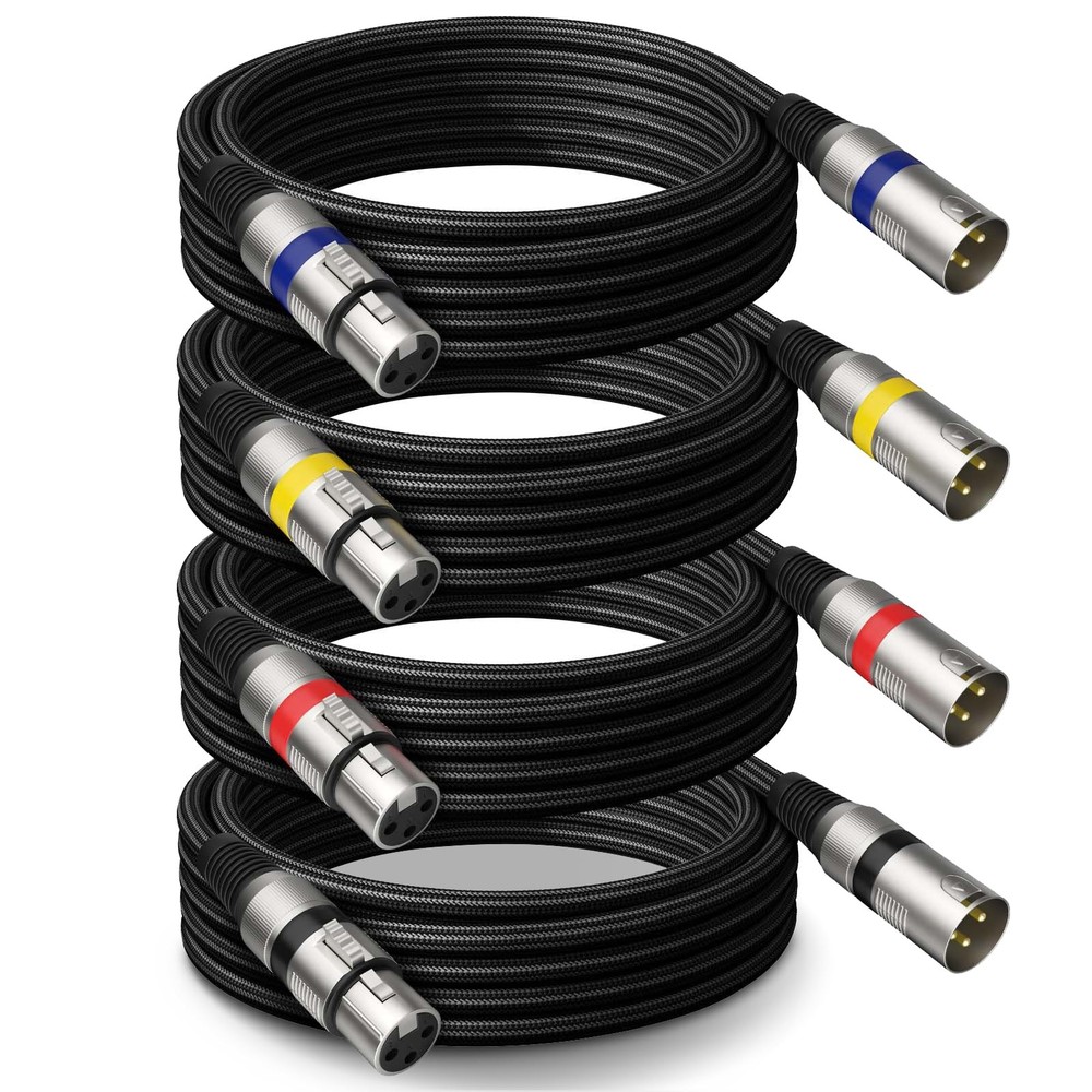 Heams Professional 4 Pack 25FT XLR Cables, 25FT, Upgraded 4 Color Connector