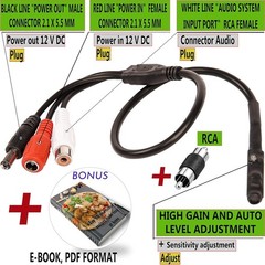 CCTV Microphone w/ Preamp RCA Audio Out 12V DC Adjustable Gain DVR NVR IP