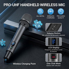 Rechargeable UHF Wireless Microphone System for Karaoke & Parties, 260Ft Range