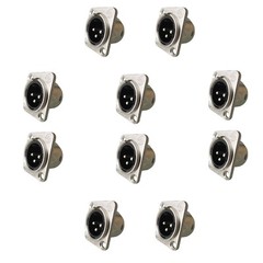 10 pack XLR 3Pin male panel mount chassis, Fine nickel plated housing with silv