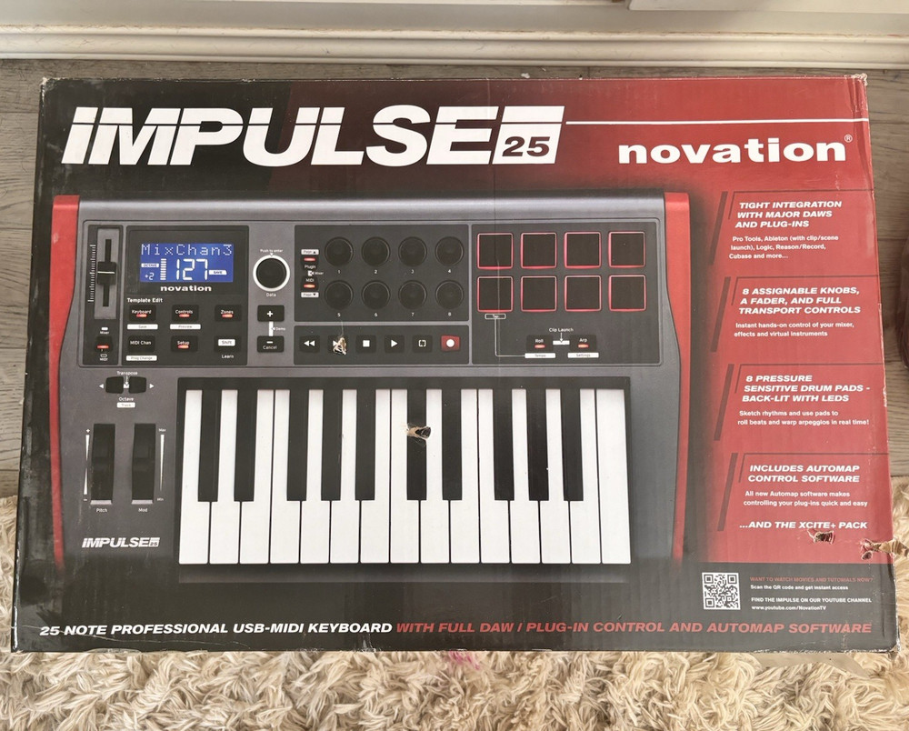 Novation Impulse 25 USB MIDI Keyboard Controller 25 Semi-Weighted Aftertouch