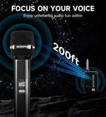 Wireless Microphone 200FT Range, 40H Rechargeable, Plug & Play, Ergonomic