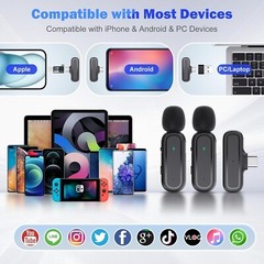 Professional Wireless Lavalier Mic for iPhone iPad Android PC Including Adapter