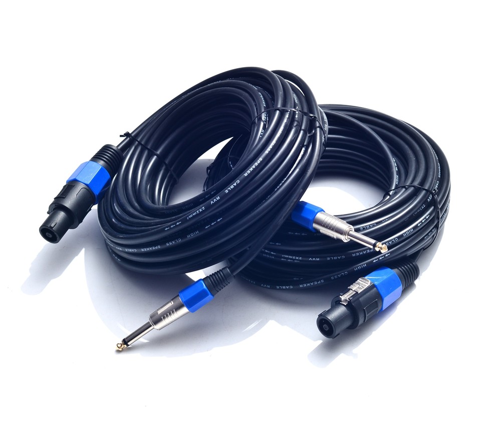 2Pack 50 ft Speakon to 1/4″ Male Cables, Professional Audio Amplifier 14 AWG